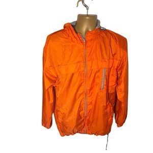 Vtg 90s Y2K Foot Locker Hooded Windbreaker Jacket Mesh Lined Drawstring Orange M